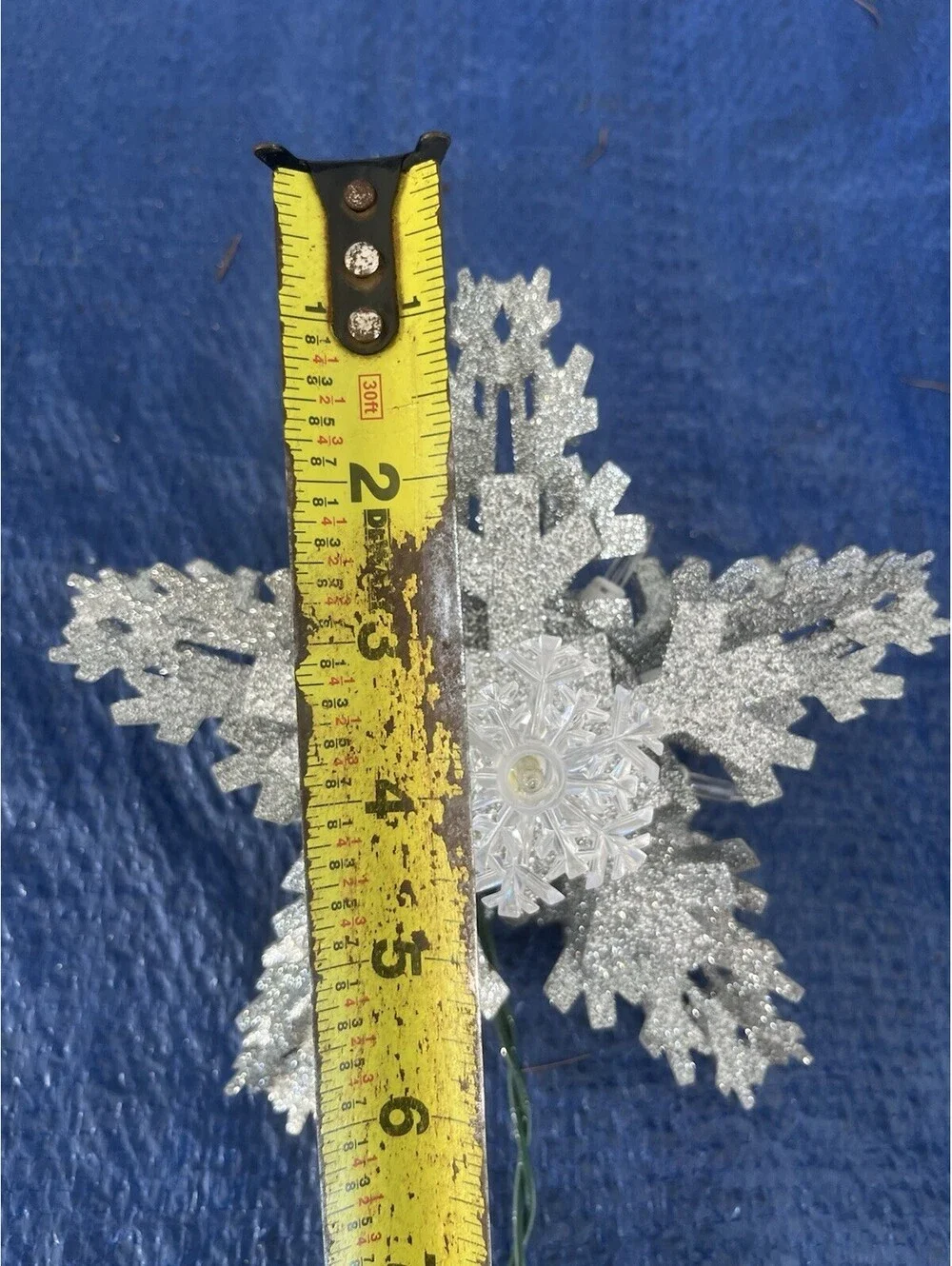 Christmas Tree Topper Silver Glitter Snowflake Star Lighted Christmas Ornament
